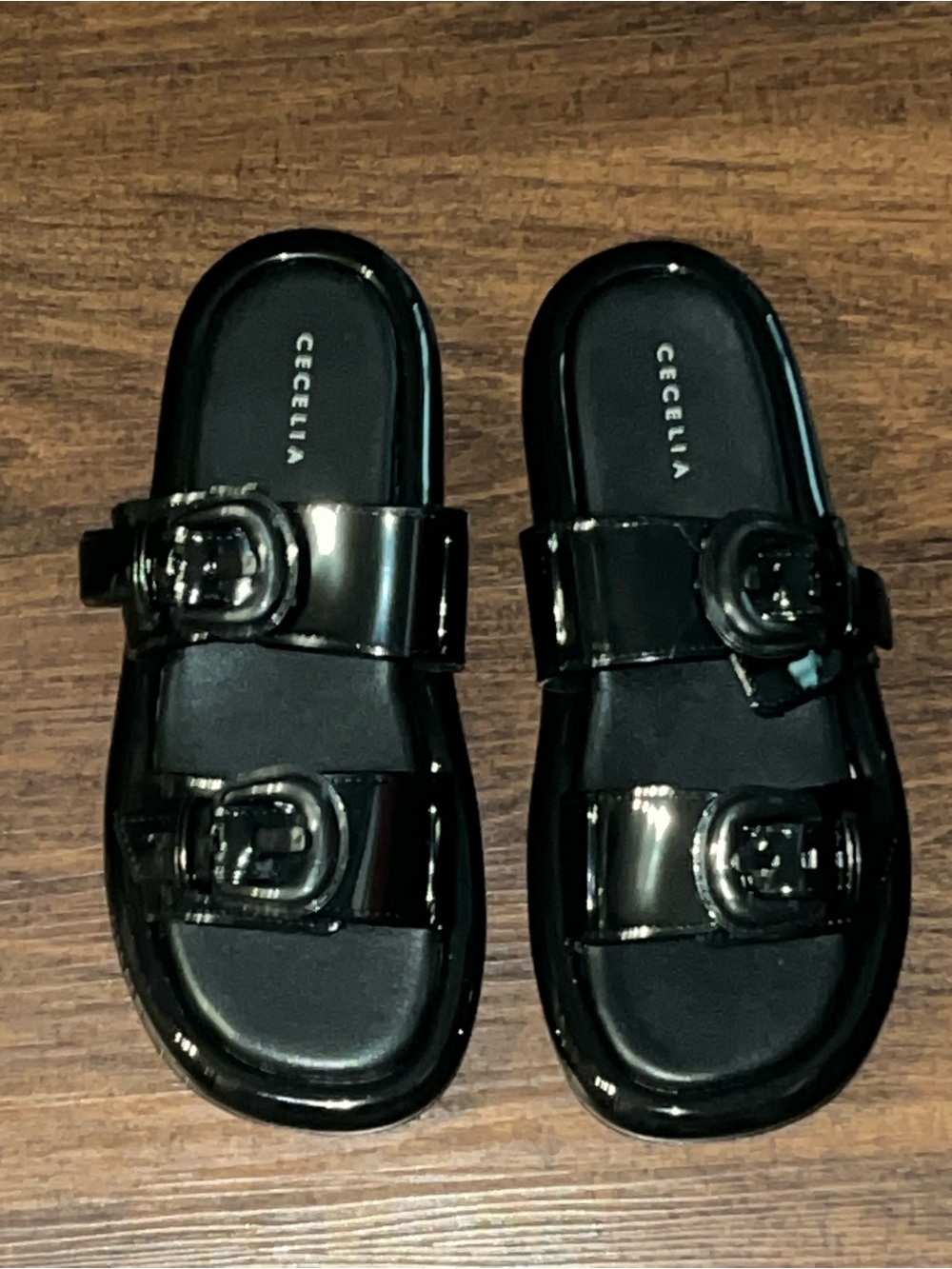 Cecelia New York Jump Jelly Buckle Slide Sandals Black Sizes 8 or 9